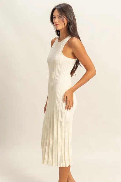 Round Neck Bodycon Ribbed Knit Dress.