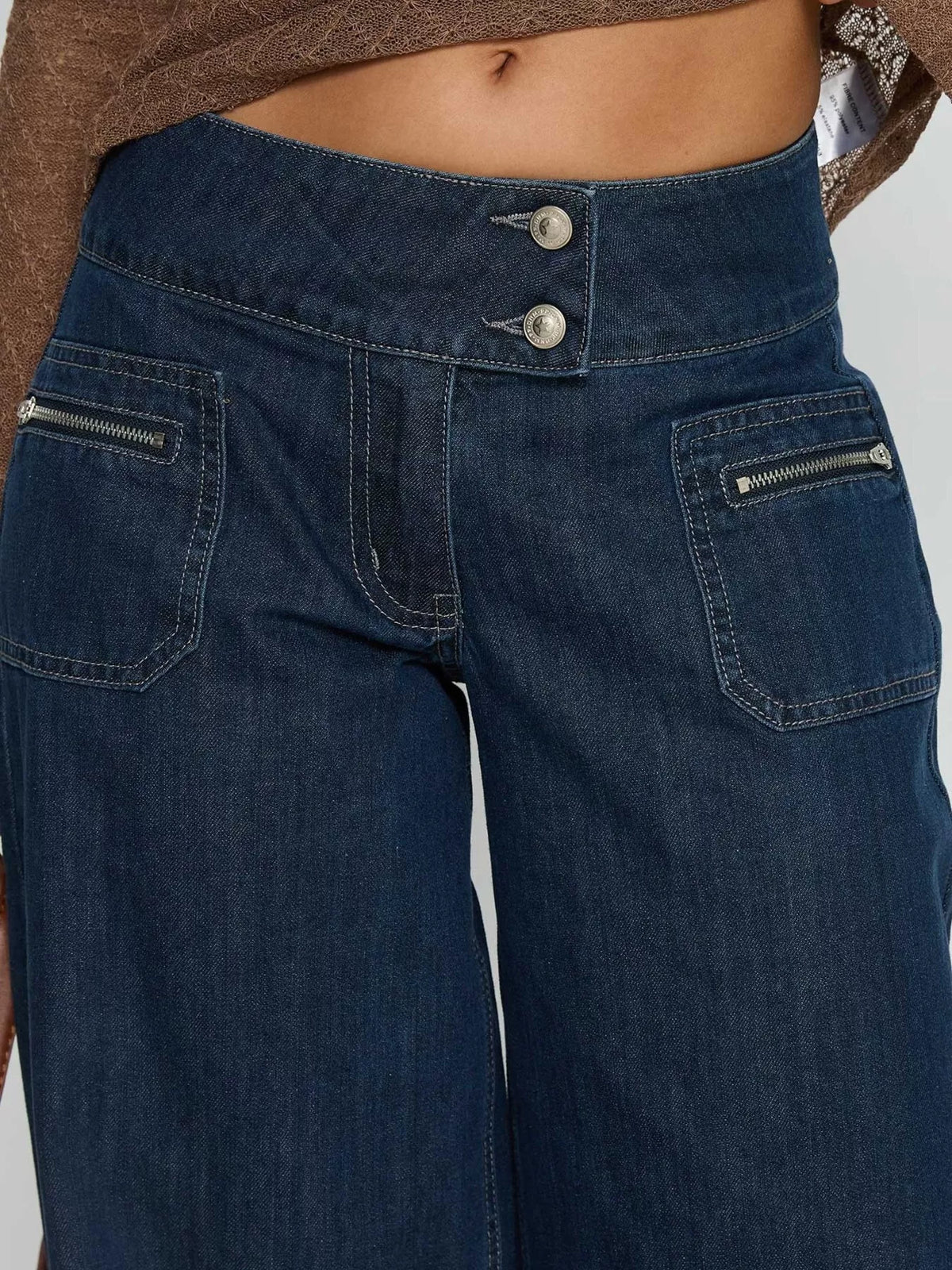 High-waisted wide-leg jeans with zippered pockets