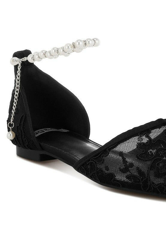 Shrami Pearl & Rhinestone Strap Flat Sandals.