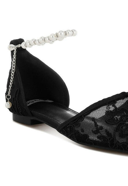 Shrami Pearl & Rhinestone Strap Flat Sandals.
