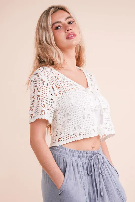 Front Tie Crochet Crop Top.