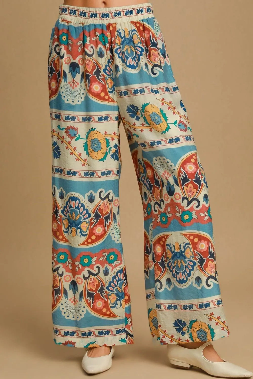 Wide Leg Border Print Pants Plus Size.