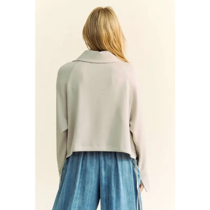 Davi & Dani Drawstring Hem Half Zip Raglan Sleeve Sweatshirt.