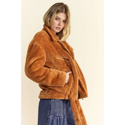 Davi & Dani Fuzzy Zip Up Collared Neck Jacket.