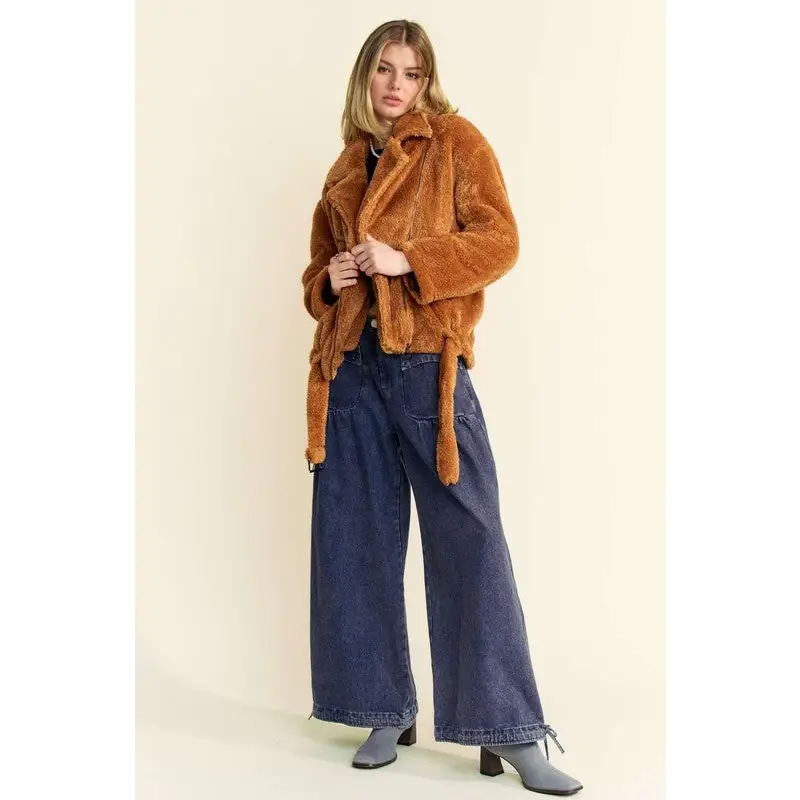 Davi & Dani Fuzzy Zip Up Collared Neck Jacket.