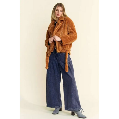 Davi & Dani Fuzzy Zip Up Collared Neck Jacket.