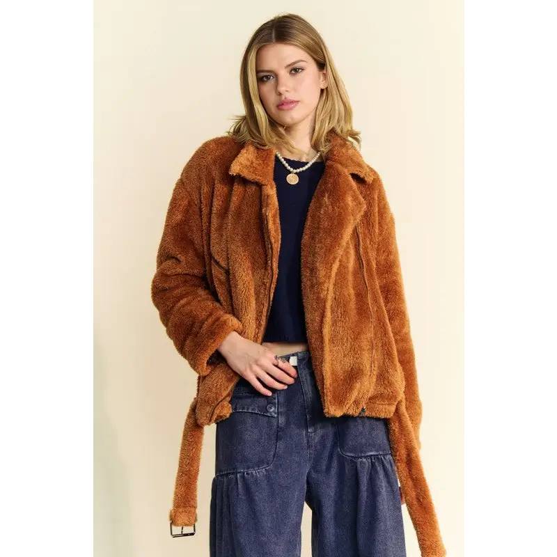 Davi & Dani Fuzzy Zip Up Collared Neck Jacket.
