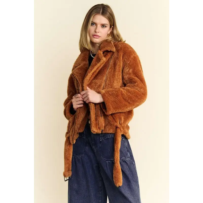 Davi & Dani Fuzzy Zip Up Collared Neck Jacket.