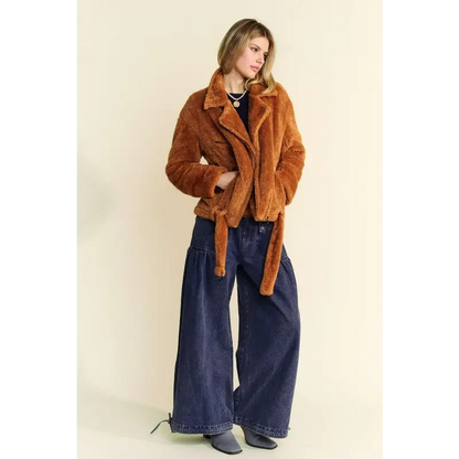 Davi & Dani Fuzzy Zip Up Collared Neck Jacket.
