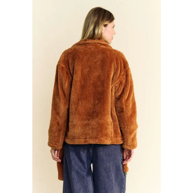 Davi & Dani Fuzzy Zip Up Collared Neck Jacket.