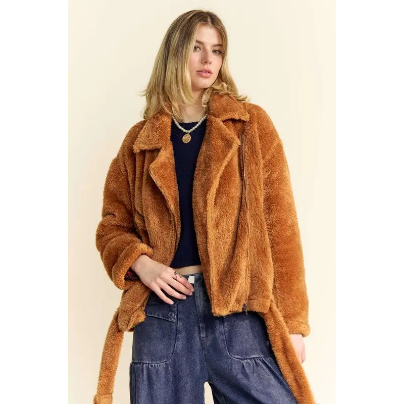 Davi & Dani Fuzzy Zip Up Collared Neck Jacket.