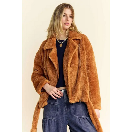 Davi & Dani Fuzzy Zip Up Collared Neck Jacket.