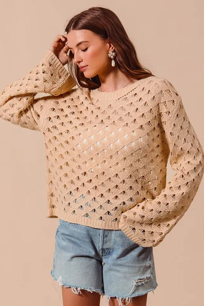 Geometric Pattern Open Knit Lightweight Sweater.