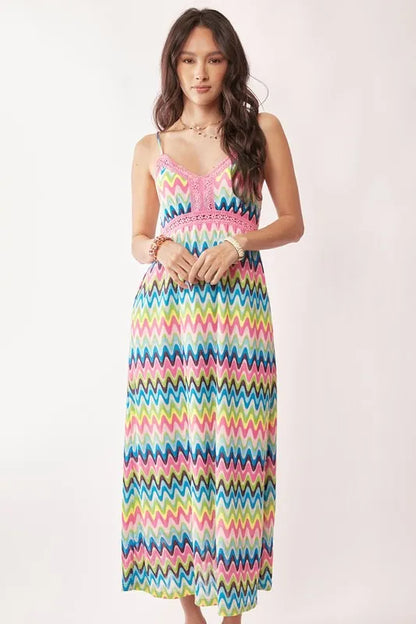 Multi Color Crochet Lace Midi Dress.