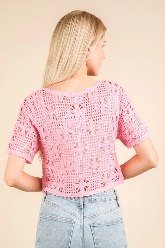 Front Tie Crochet Crop Top.