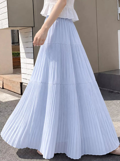 High-waisted tiered pleated maxi skirt