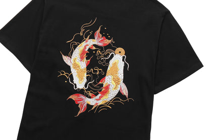 Golden Koi Fish Embroidery Tee