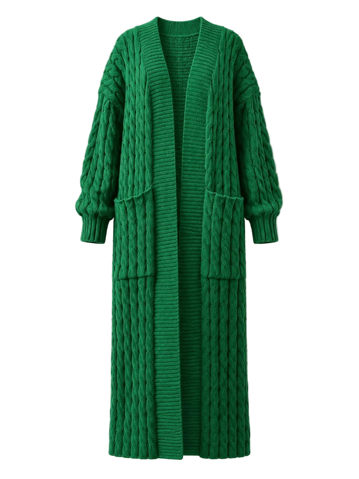 Elegant Cable-Knit Longline Open-Front Cardigan