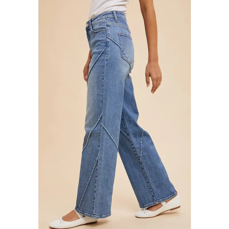 Decorative Seams Wide Leg Jeans.