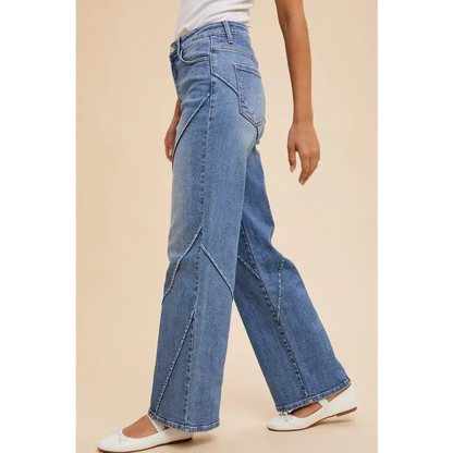 Decorative Seams Wide Leg Jeans.