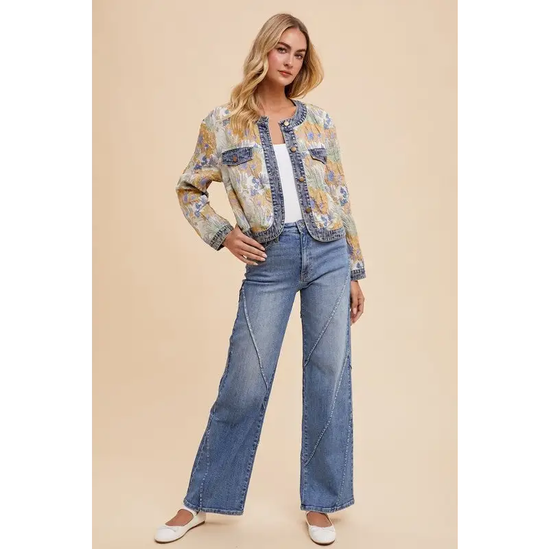 Decorative Seams Wide Leg Jeans.