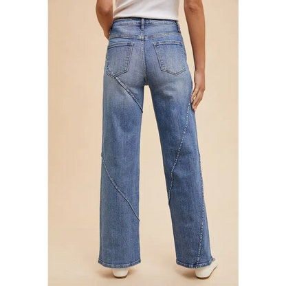 Decorative Seams Wide Leg Jeans.