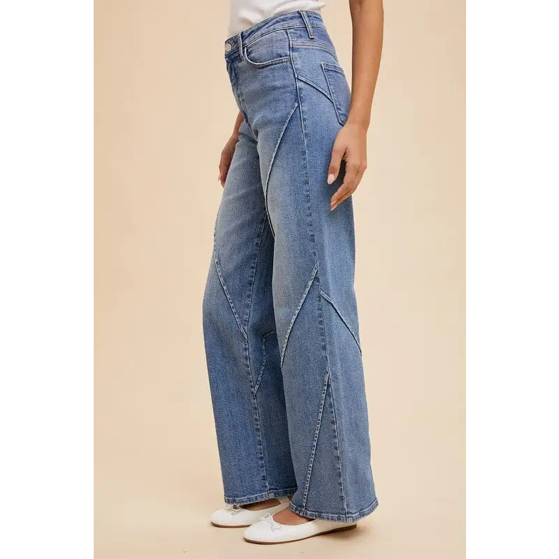 Decorative Seams Wide Leg Jeans.