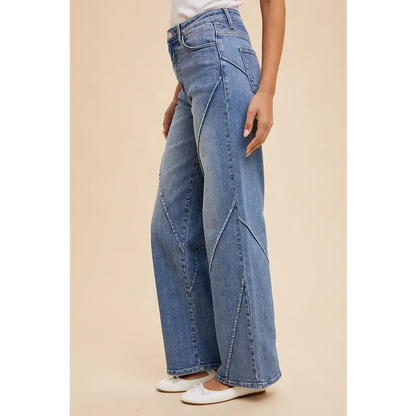 Decorative Seams Wide Leg Jeans.