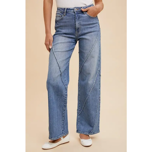 Decorative Seams Wide Leg Jeans.