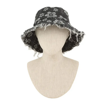 Denim Flower Bucket Hat.