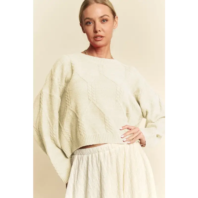 Diamond Cable Pattern Drop Shoulder Sweater.