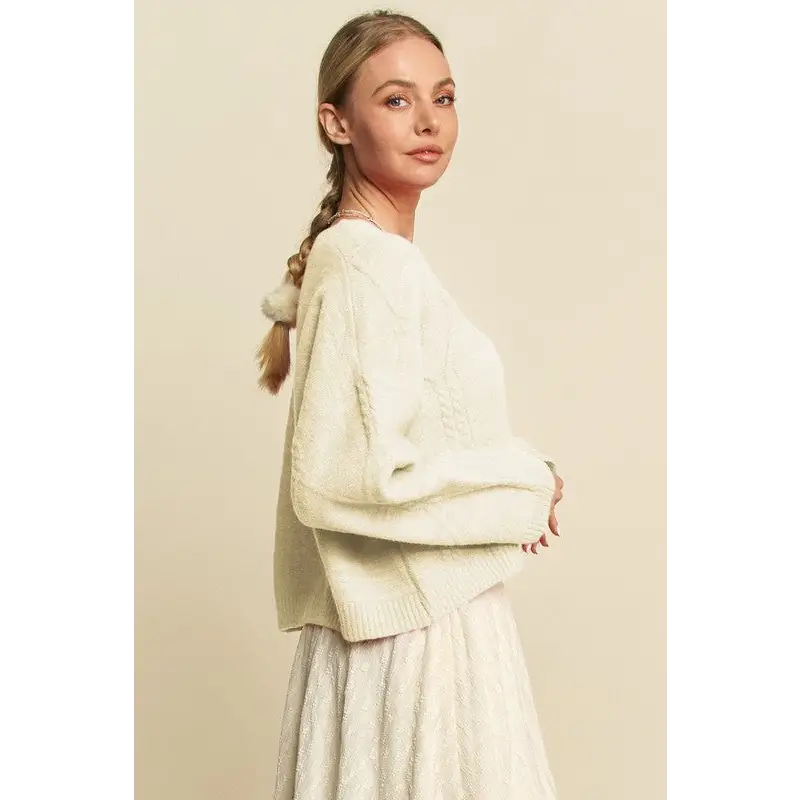 Diamond Cable Pattern Drop Shoulder Sweater.