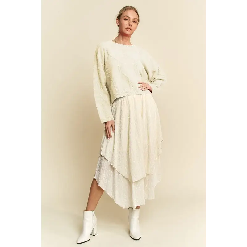 Diamond Cable Pattern Drop Shoulder Sweater.