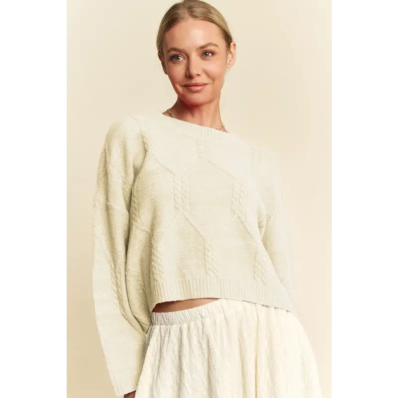 Diamond Cable Pattern Drop Shoulder Sweater.