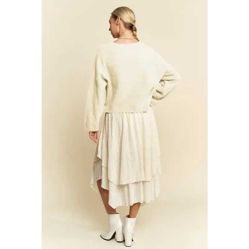 Diamond Cable Pattern Drop Shoulder Sweater.