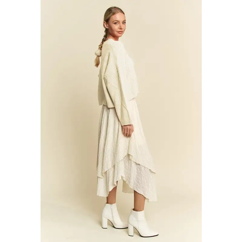 Diamond Cable Pattern Drop Shoulder Sweater.