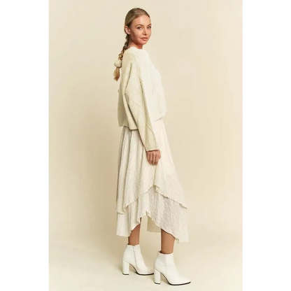 Diamond Cable Pattern Drop Shoulder Sweater.