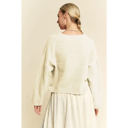 Diamond Cable Pattern Drop Shoulder Sweater.