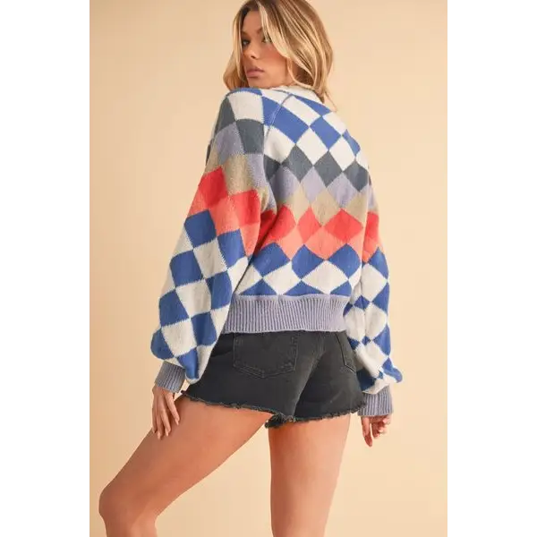 Diamond Mock Neck Raglan Sleeve Sweater.