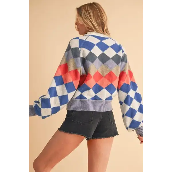 Diamond Mock Neck Raglan Sleeve Sweater.
