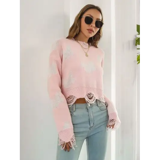 Distressed Butterfly Cropped Sweater.