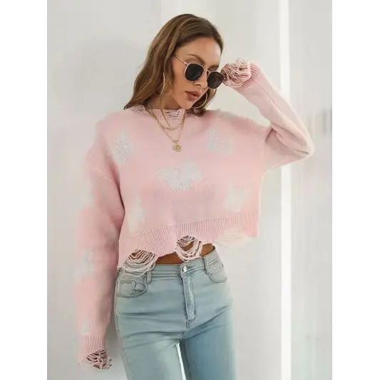 Distressed Butterfly Cropped Sweater.
