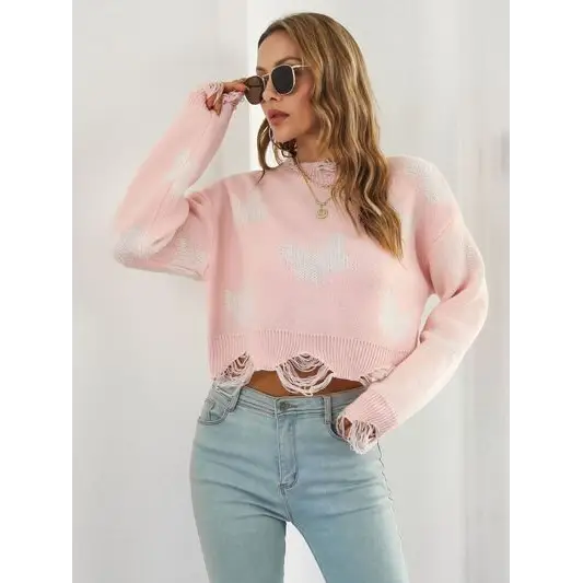 Distressed Butterfly Cropped Sweater.