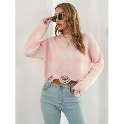 Distressed Butterfly Cropped Sweater.