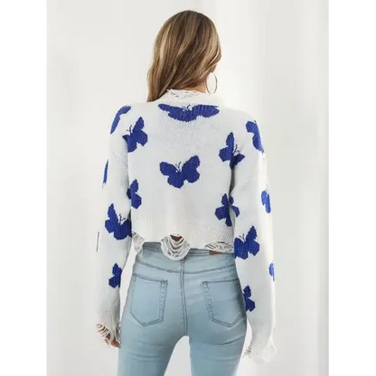 Distressed Butterfly Cropped Sweater.