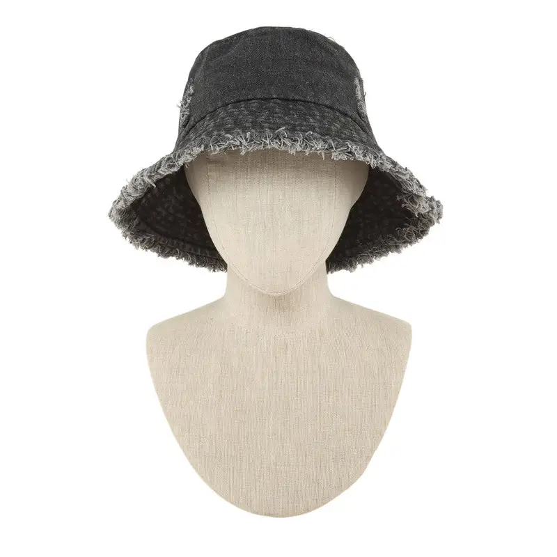 Distressed Denim Bucket Hat.