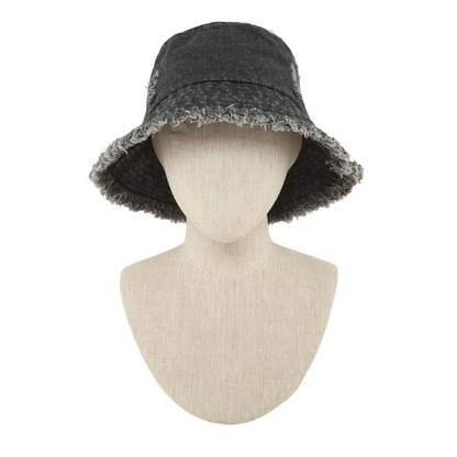 Distressed Denim Bucket Hat.