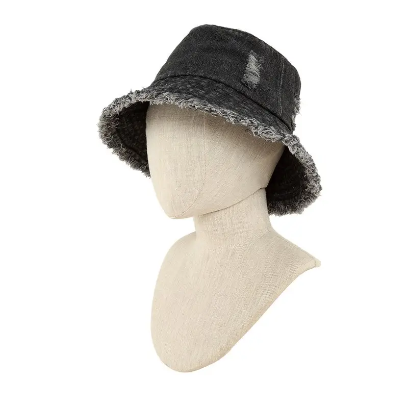 Distressed Denim Bucket Hat.