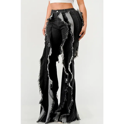 Distressed Denim Frill Jeans.