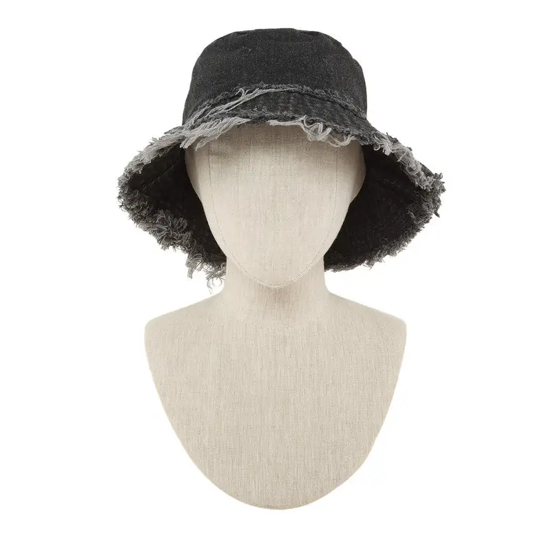 Distressed Line Denim Bucket Hat.